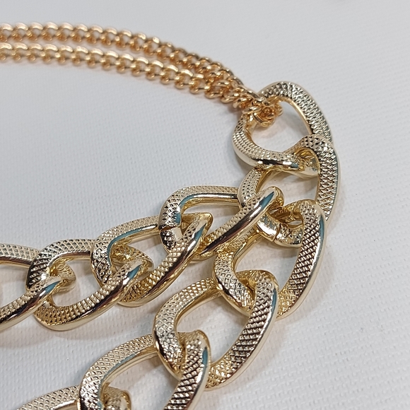 Chunky Gold Tone Double Strand Womens Statement Necklace - Picture 6 of 8